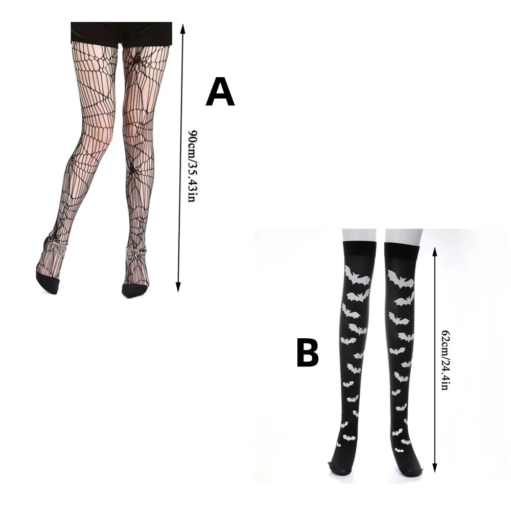 Hollow Out Mesh Tight Stockings Halloween Fishnet Sexy Pantyhose Skull Spider Web Patterned Nylon Stretchy Gothic Dark Pantyhose