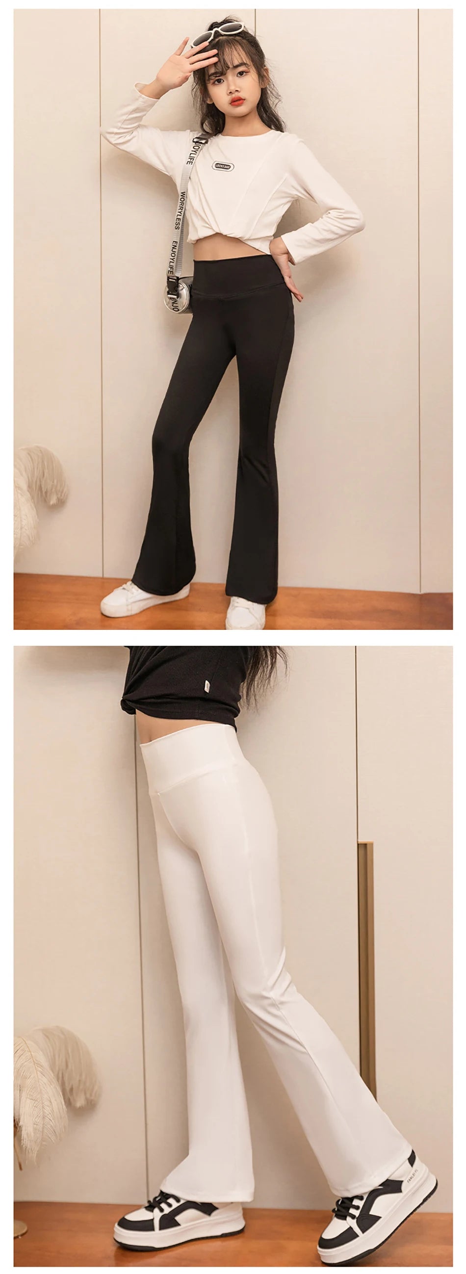 Stylish Children High Waisted Slimming Comfortable Bootcut Leggings Suitable Girls Spring and Autumn Wardrobe with Flared Edge