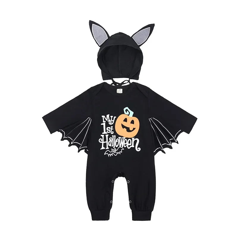 Halloween Baby Black Bat Costume Cosplay Romper Jumpsuit Infant Boys Girls Purim Party Carnival Fancy Dress Long Short - Seprincess