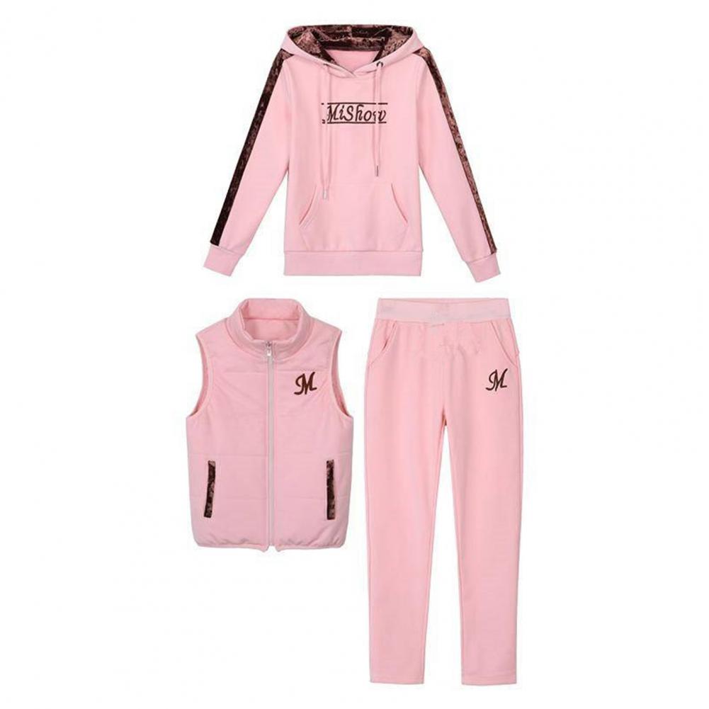 Fashion Warm Three Piece Set Women Outfit 2022 Fall Winter Thicken Tracksuit Casual Waistcoat + Hoodies + Pant Female Sweat Suit - Seprincess