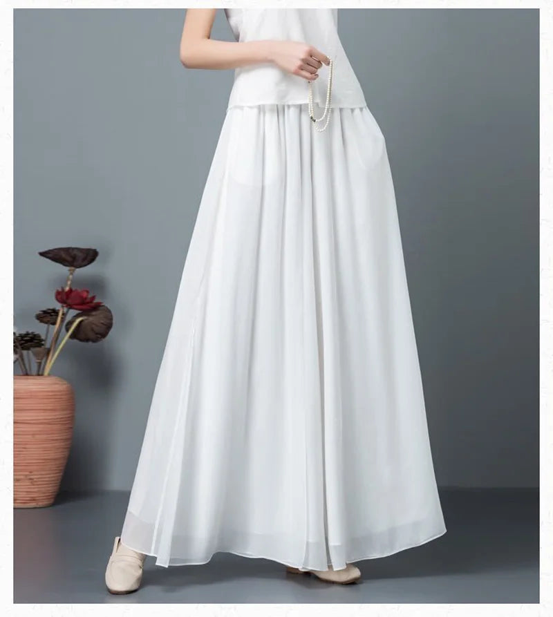 Women Chinese Classical Dance Clothing Female Elegant Trousers Practiice Clothes Modern Elastic Waist Ethnic Pants White Black - Seprincess