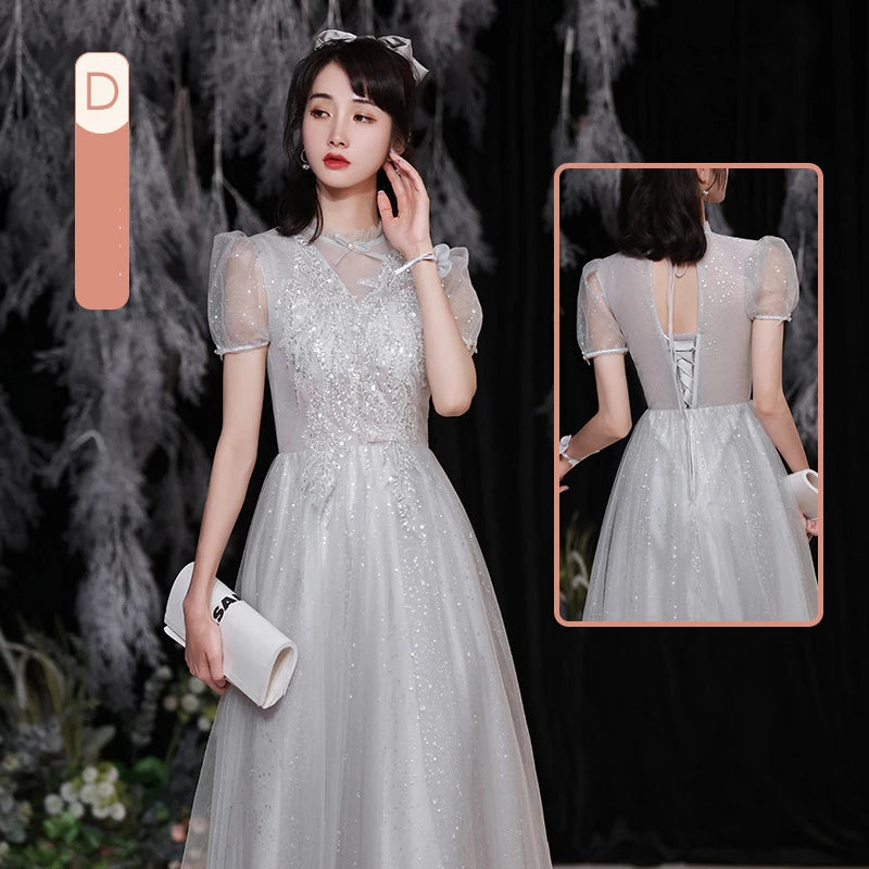 Temperament grey bridesmaid dress 4 Styles Applique Sisters Group Graduation Evening Dresses Simple Wedding Female Guest Dress - Seprincess