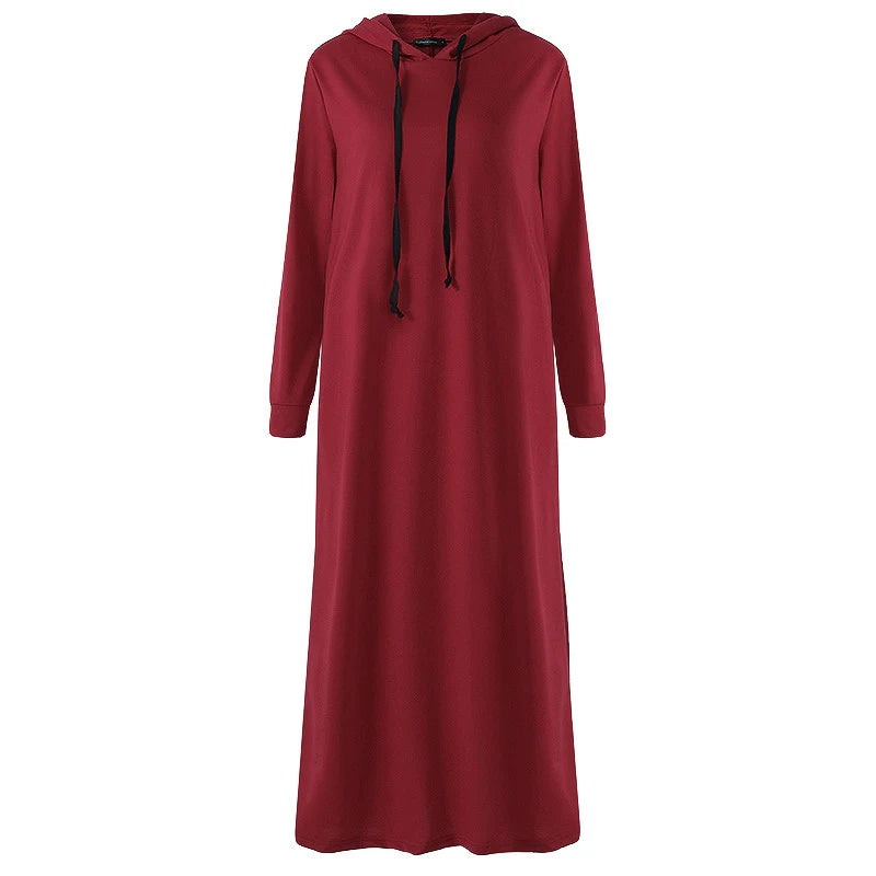 Celmia 2024 Autumn Women Hooded Maxi Dress Casual Solid Long Sleeve Pockets Party Hoodies Dress Long Vestido Robe Drawstring