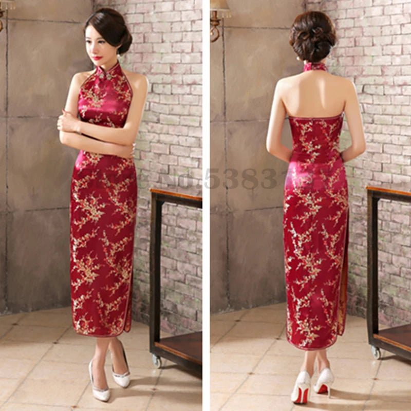 Plus Size 3XL Qipao Sexy Backless Sleeveless Cheongsam Retro Classic Brocade Chinese Vestidos Traditional Printed Flower Dress - Seprincess