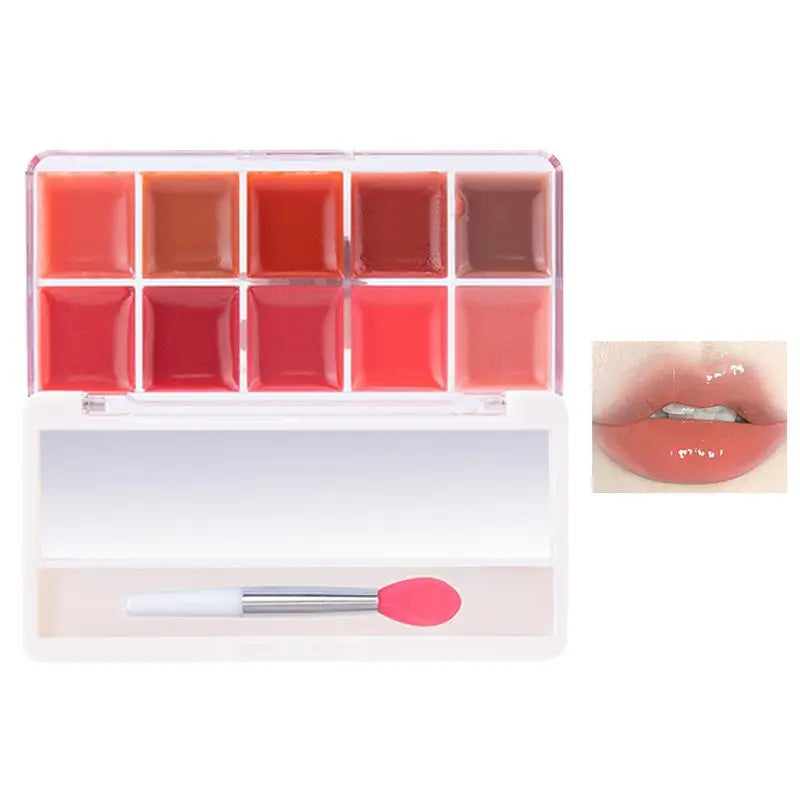 Lip Gloss Palette 10 Colors Jelly Lip Cream Palette Smooth Lip Glosses Tonedd Lip Frozenn Plate Red Lip Glaze Palette Lipstick - Seprincess