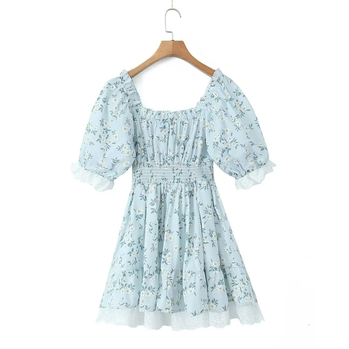 Gypsylady Floral Tiered Ruffles Mini Dress Lace Puff Sleeve Summer Vocation Sexy Lace Up Women Dresses Party Ladies Vestidos New - Seprincess