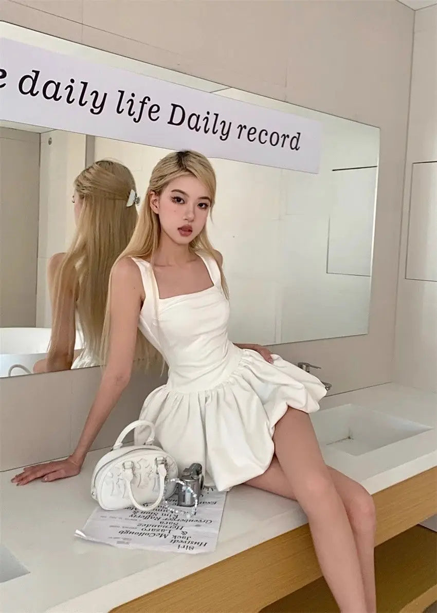 QWEEK Y2k Coquette Sweet Elegant Vintage White Slip Mini Dress Hotsweet 2024 Summer Design Retro Party Short Dresses Female - Seprincess