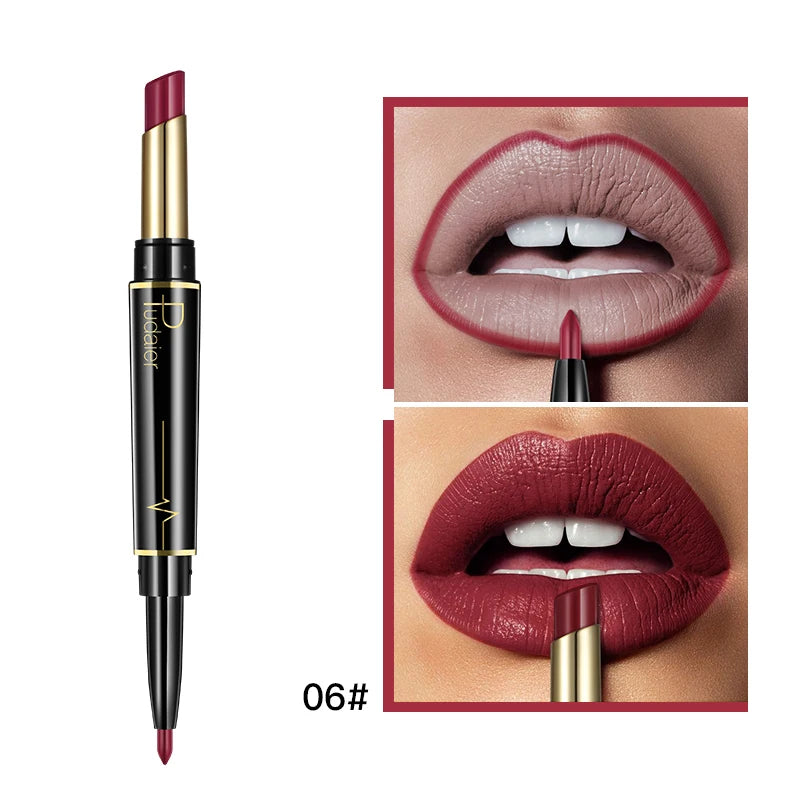 Pudaier Makeup 2 in 1 Matte Lipstick & Lip Liner Nude Lip Stick Pencil Make up Cosmetics Lip Balm Matt Cream Lipbalm Lipliner