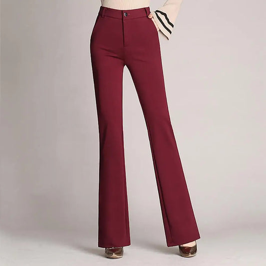 Korean Fashion Simplicity Women Flare Pants High Waist Slim Long Trousers Women Elegant Office Lady Vintage Straight Suit Pants