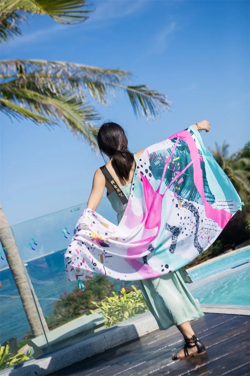 2018 New 90x180cm Twill cotton Pareo Beach Cover-Ups Women Large Beach Dress Bikini Bathing Swimwear Cover Up Sarong Wrap Scarf