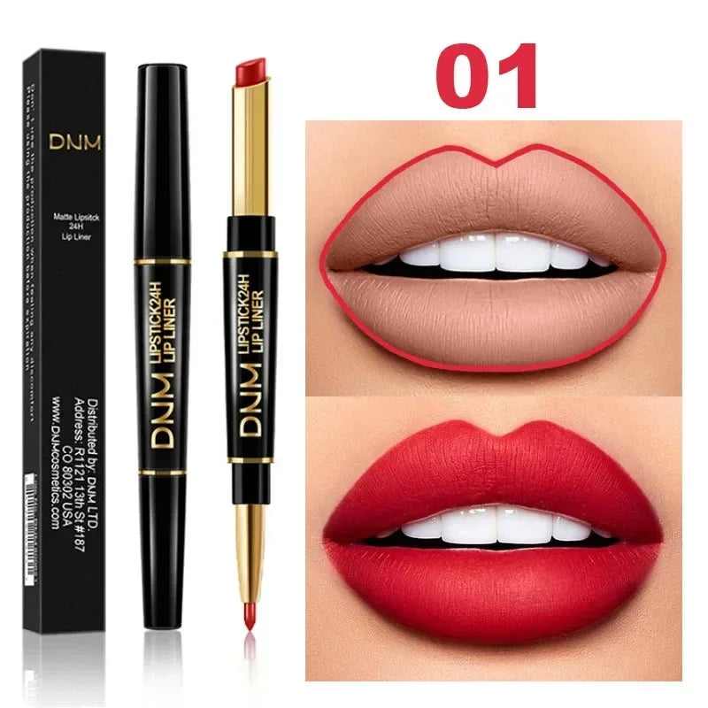 2 In 1 Matte Lipstick Pencil Double Ended Lip Liner Pen Red Nude Long Lasting Waterproof Lady Charming Lip Pencil Makeup Tools - Seprincess