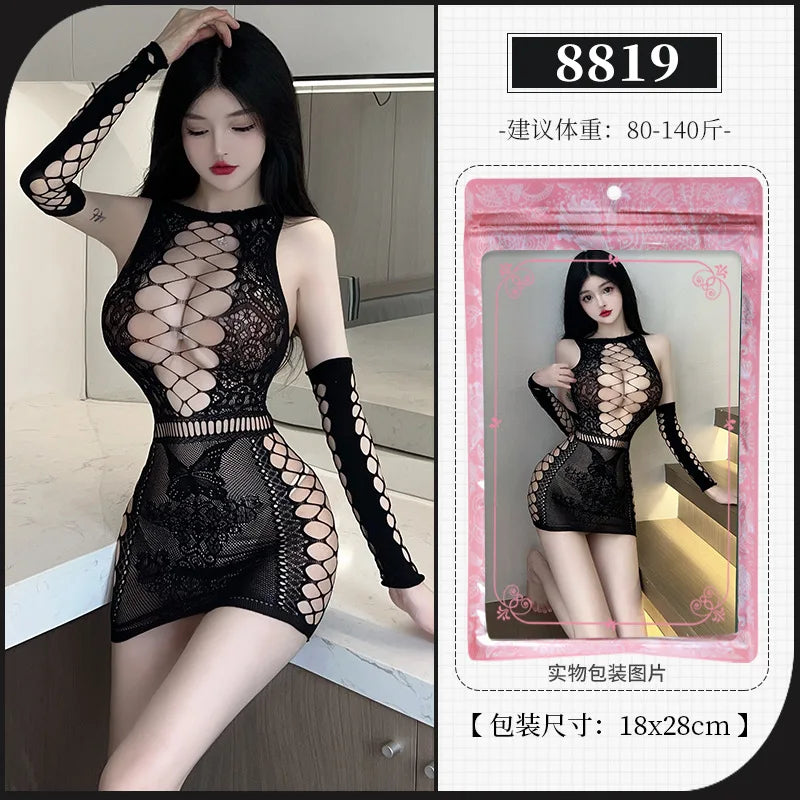 Sexy Erotic Lingerie For Women Porn Fishnet Mesh Bodysuit Female Perspective Sex Crotchless Hollow Stretch Teddy Bodystockings