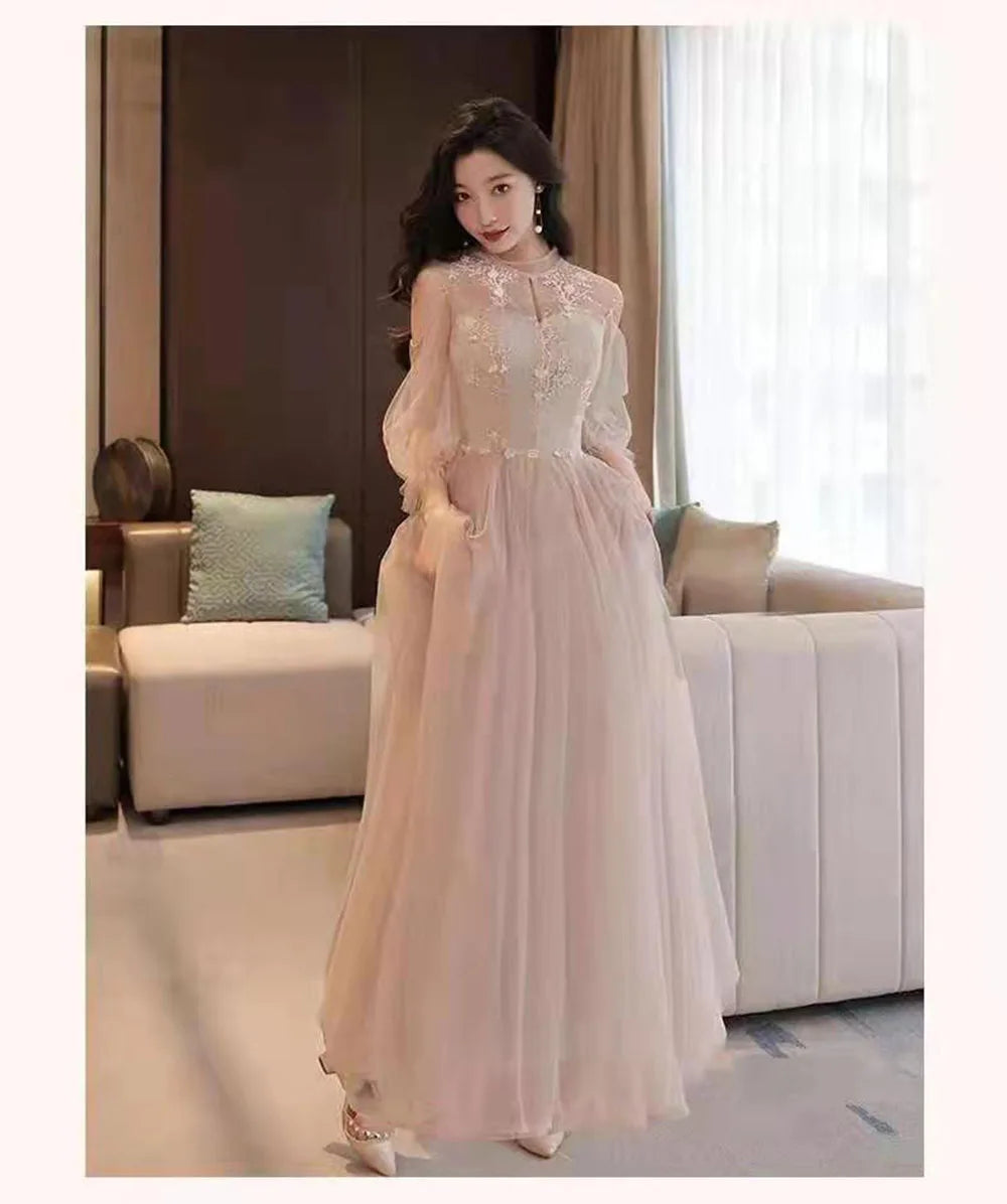 4 Styles Elegant Simple Bridesmaid Dress Women's Tulle Half Sleeves Slim Fit Design A-Line Dress Applique Wedding Party Vestido