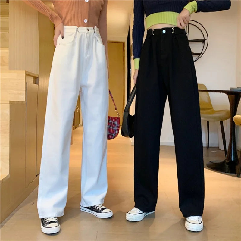 Spring Autumn High Street Network Red Denim Pants Female Y2k Korean Version High Waist Loose Leg Straight Leg Mopping Pants Tide