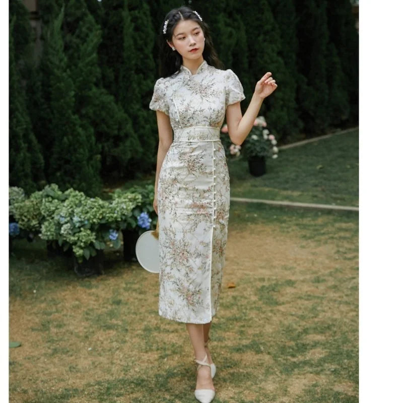 2023 Summer Improved Cheongsam Chinese Traditional Dress Embroidery Retro Oriental Party Floral Qipao Evening Dress  for Women - Seprincess