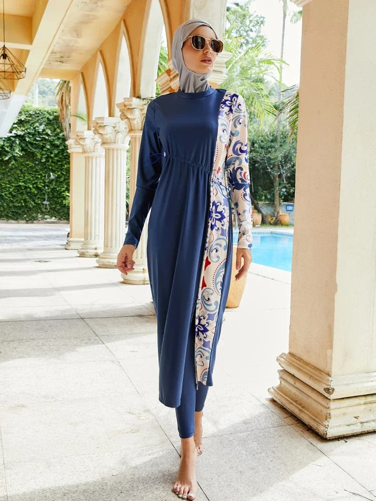 summer Muslim Women 3 Piece Swimwear Set Hijab Swimsuit Maxi Dress Full Cover Up Islam summer Abaya Dubai Modest Swimwear 2024 - Seprincess