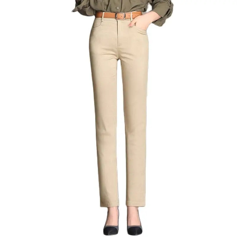 Women Straight-leg Pants 100% Cotton White Black Khaki Blue Stretch Slimming Fit Casual Plus Size S To 4XL Pencil Feet Trousers