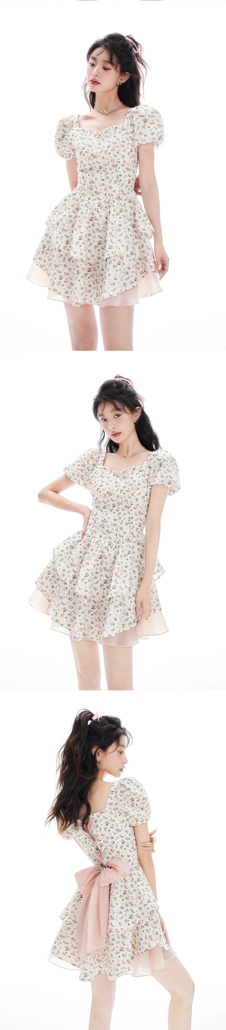 Korean Sweet Dress Women France Vintage Elegant Party Mini Dresses Female Print Casual Fairy Dress Summer - Seprincess