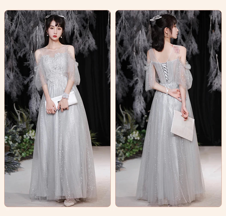 Temperament grey bridesmaid dress 4 Styles Applique Sisters Group Graduation Evening Dresses Simple Wedding Female Guest Dress - Seprincess