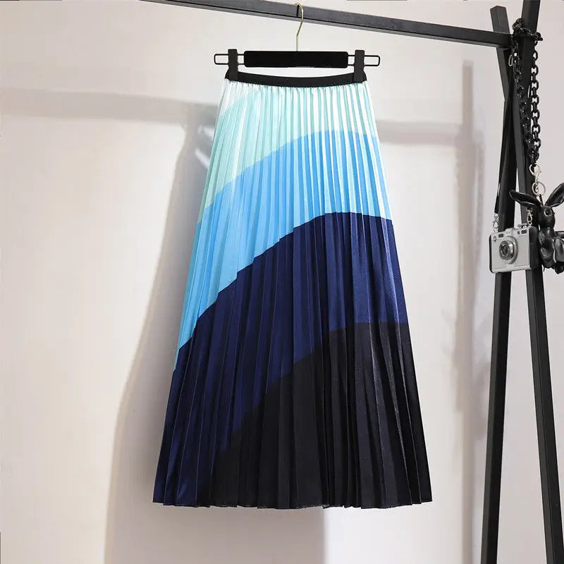 2024 Summer Women Cartoon Print Pleated Skirts A Line High Waisted Elastic Midi Long Skirt Ladies Party Korean Style Dresses - Seprincess