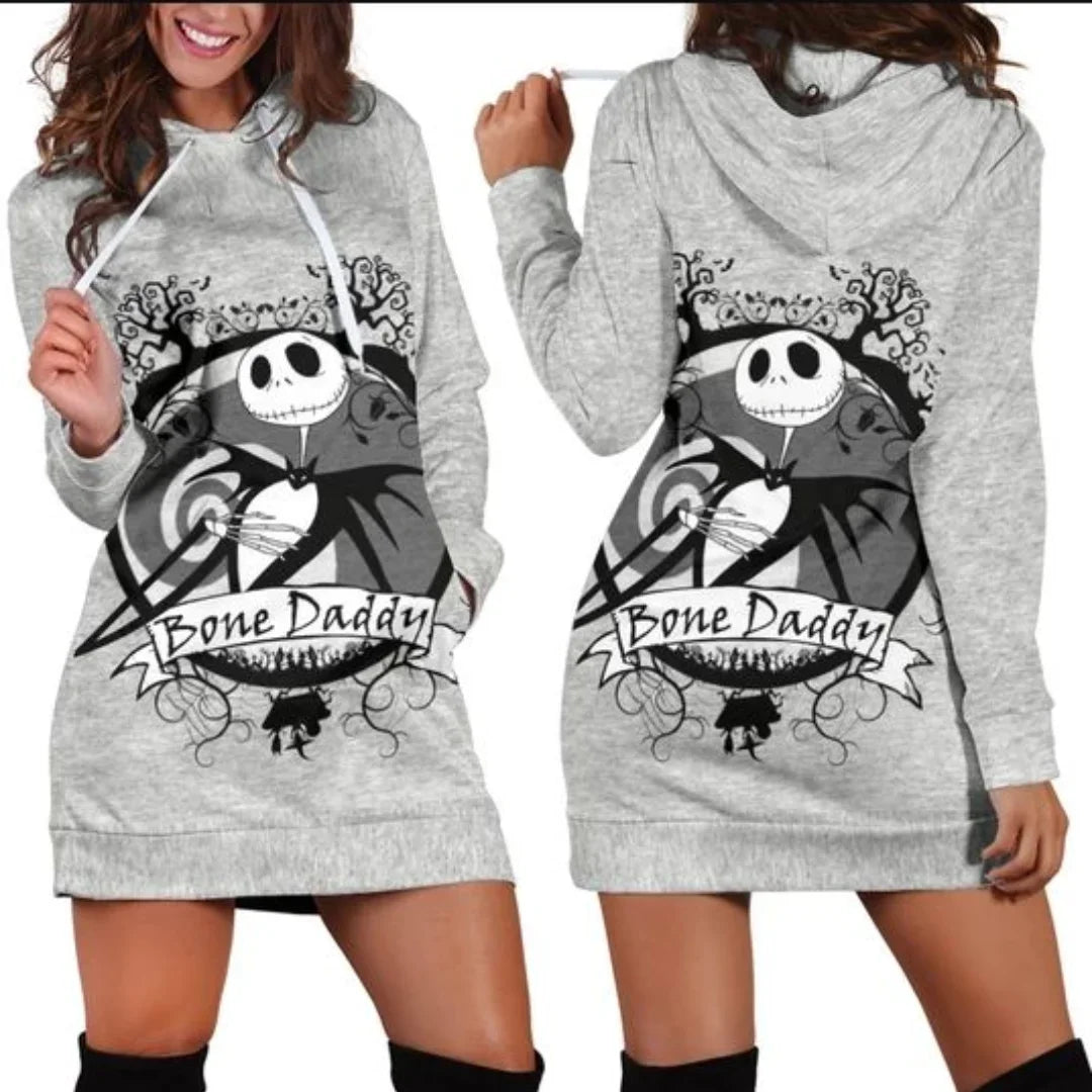 Jack Skellington Hoodie Dress Sweater Fashion Disney Dress Sweatshirt Dress 3d Allover Printed Hoodie for Women - Seprincess