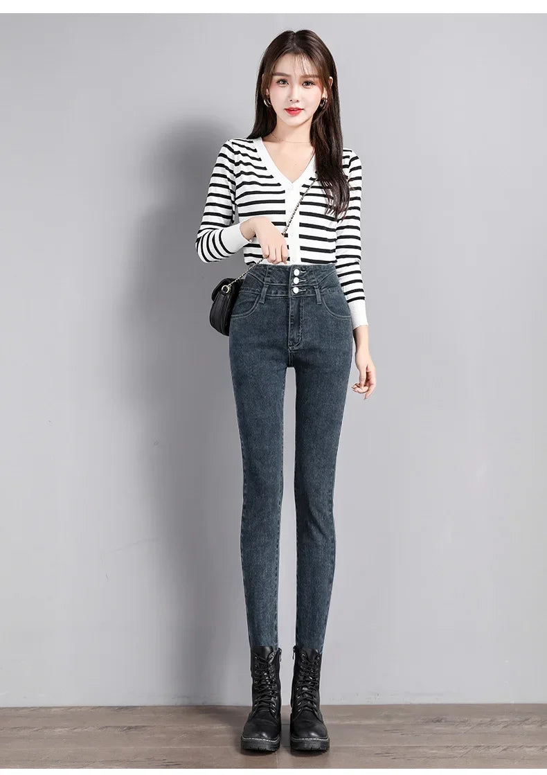 Black High-waisted Slimming Denim Jeans For Women Butt-lifting Tummy-control Features