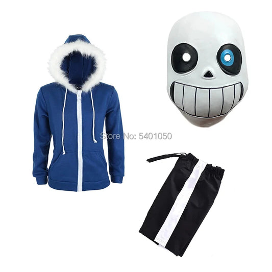 Undertale Sans Cosplay Hoodies Latex Mask COOL SKELETON Cos Blue Coat Halloween Cosplay Costume Unisex Jacket Headgear - Seprincess