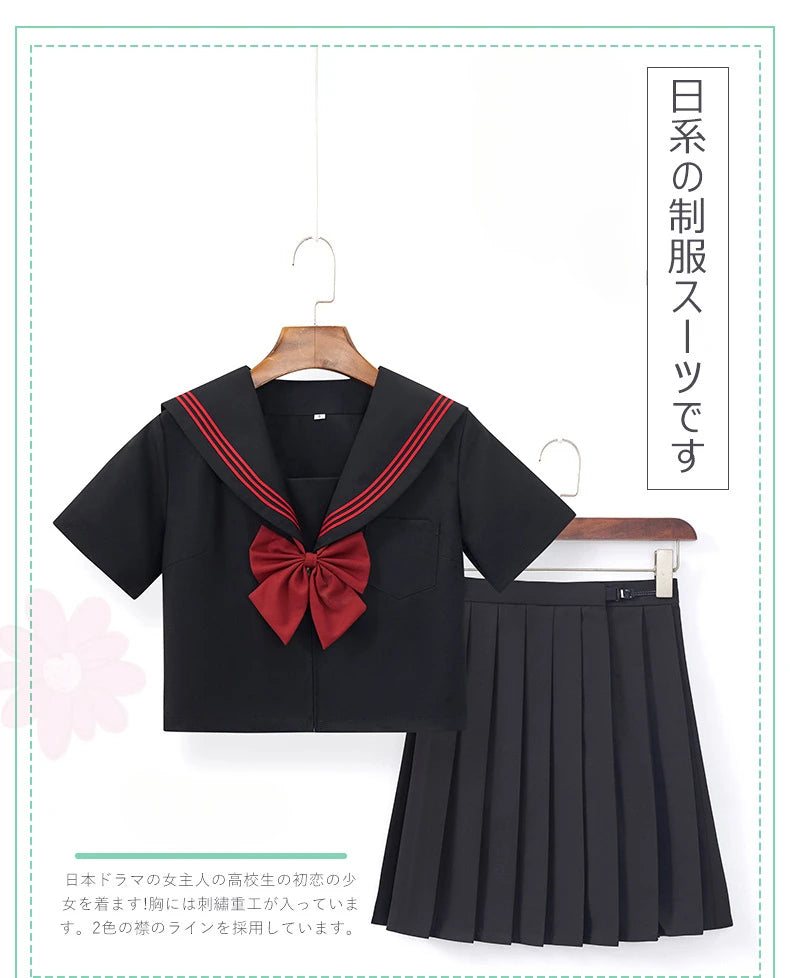 BLACK Orthodox College Style Japanese Korean Student School Uniform JK Uniform Girl Anime Cosplay Sailor Suit Class Top Skirts-A - Seprincess