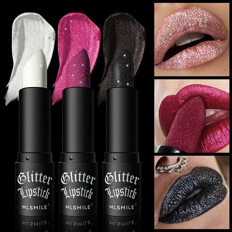 Waterproof Glitter Lipsticks Punk Style Nude Matte Not Fading Pearlescent Sexy Red Pink Velvet Lipsticks Lips Makeup Cosmetic - Seprincess