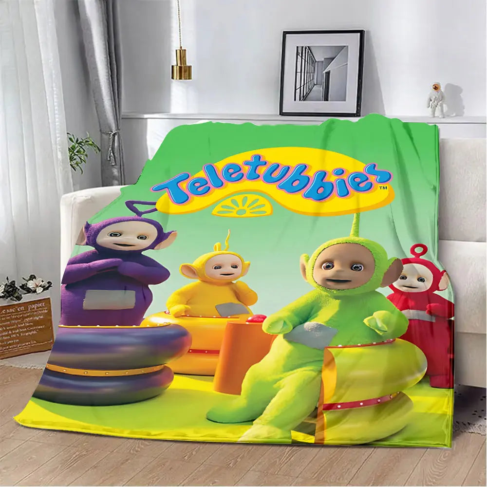 M-Meet The-Teletubbies Cartoon Logo Children Printed Blanket Picnic Blankets Warm Blanket Soft and Comfortable Blanket Home - Seprincess