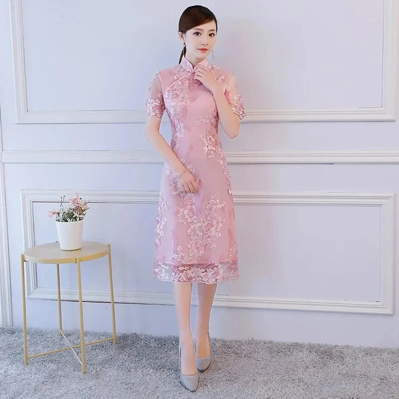 Chinese Cheongsam Traditional Wedding Qipao Woman Embroidery Elegant Daily Dress Female Embroidered Cheongsam Party Clothing - Seprincess