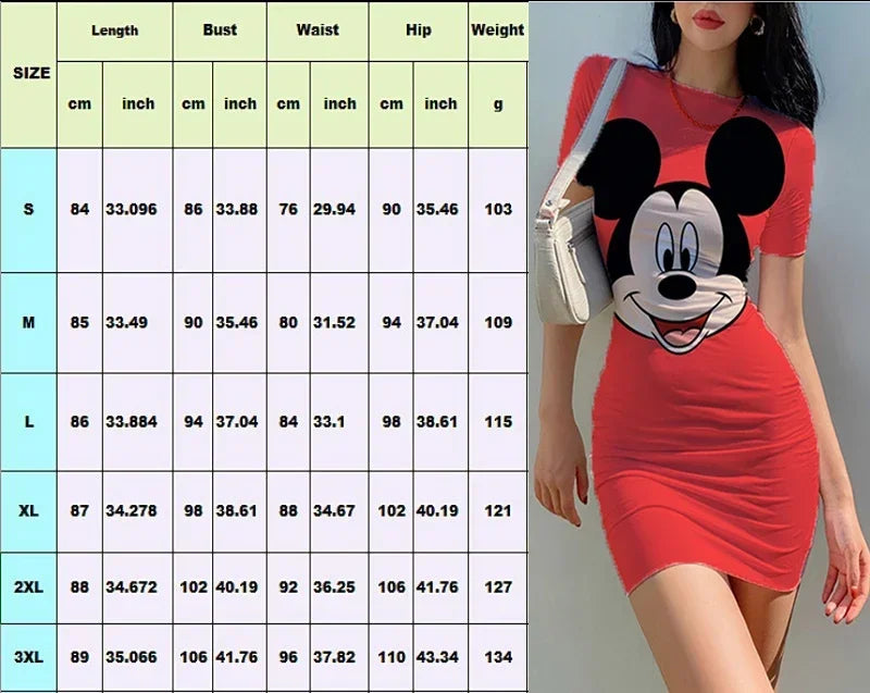 Elegant Dresses for Women 2023 Top Sexy Slim Fit Tight Women's Dress Casual Disney Mickey Mouse Print Cartoon Fashion Print - Seprincess