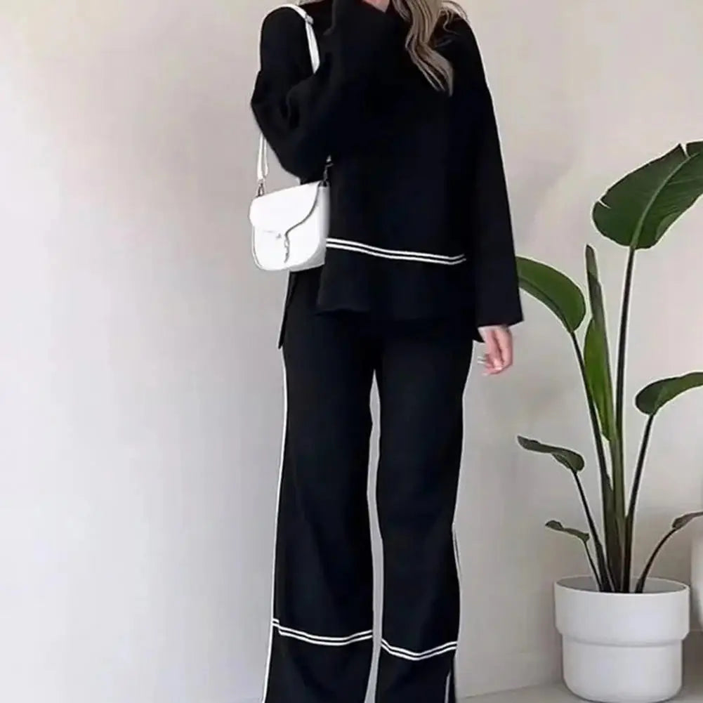 Casual Women Set Spring Summer Fashion Long Sleeve O-Neck Loose Suit Female Vintage Pocket Top Long Wide Leg Pants 2 Pcs Outfit - Seprincess