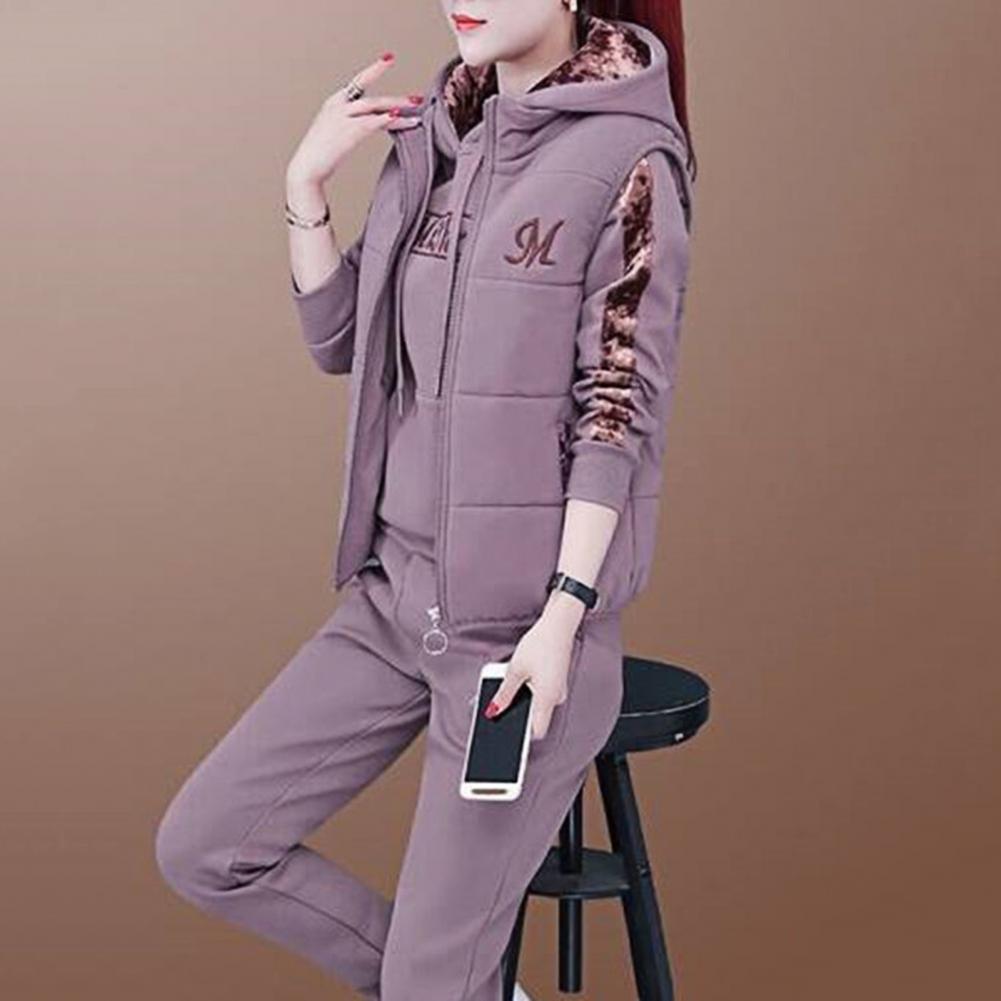 Fashion Warm Three Piece Set Women Outfit 2022 Fall Winter Thicken Tracksuit Casual Waistcoat + Hoodies + Pant Female Sweat Suit - Seprincess