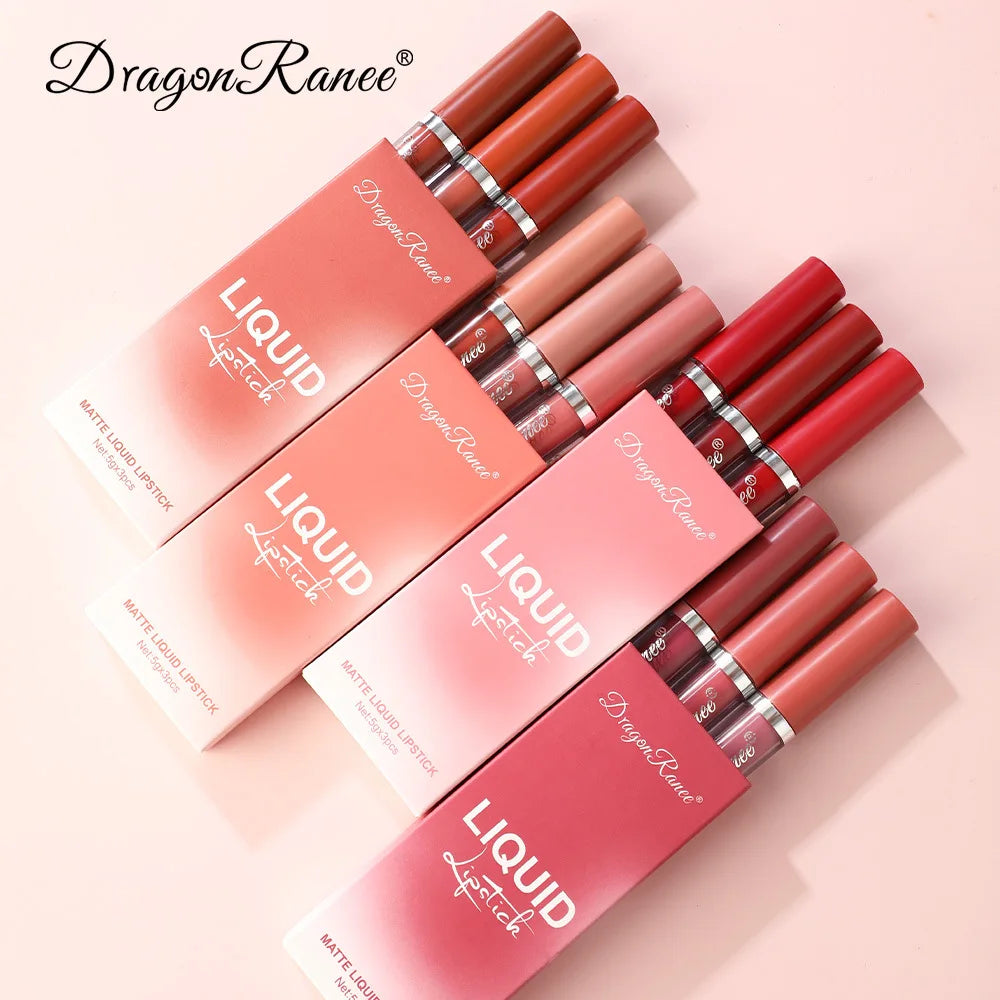 Dragon Ranee Set of 3pcs Velvet Lip Glaze Matte Lipstick Soya Lasting Lip Colour - Seprincess