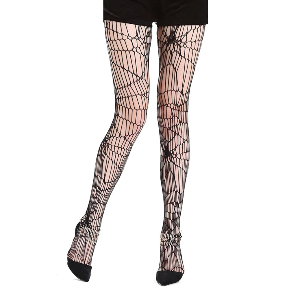 Hollow Out Mesh Tight Stockings Halloween Fishnet Sexy Pantyhose Skull Spider Web Patterned Nylon Stretchy Gothic Dark Pantyhose