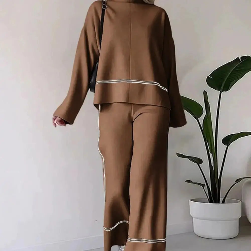 Casual Women Set Spring Summer Fashion Long Sleeve O-Neck Loose Suit Female Vintage Pocket Top Long Wide Leg Pants 2 Pcs Outfit - Seprincess