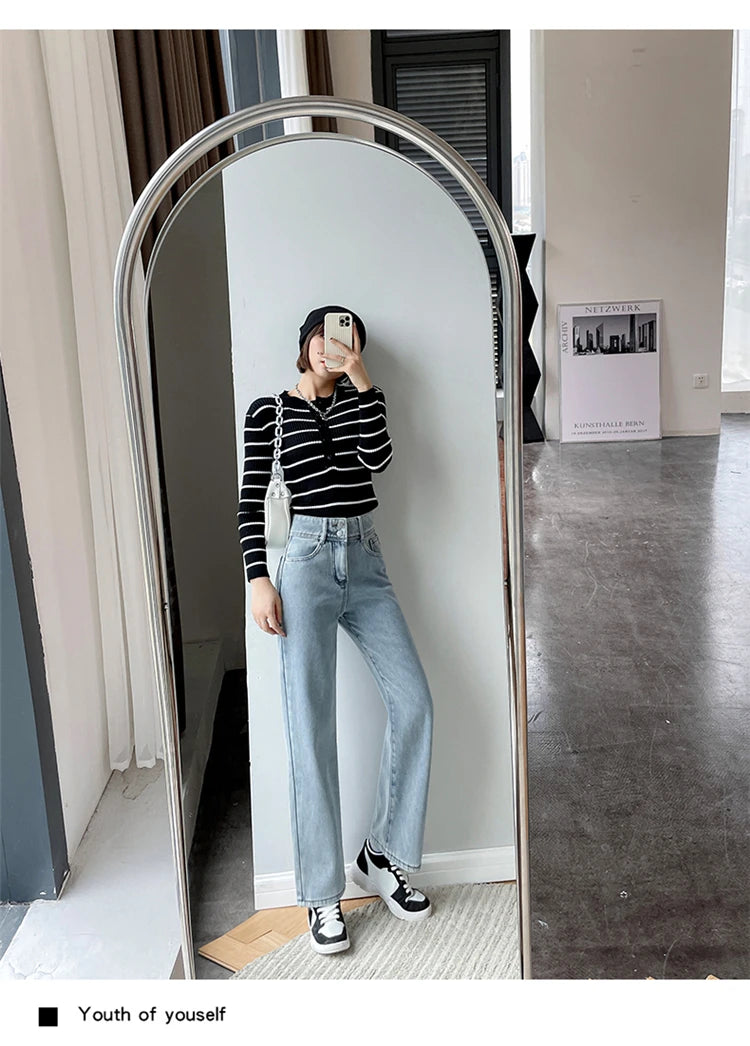 streetwear high waist women's fashion jeans woman girls women wide leg pants trousers female jean femme denim bagge mom jeans