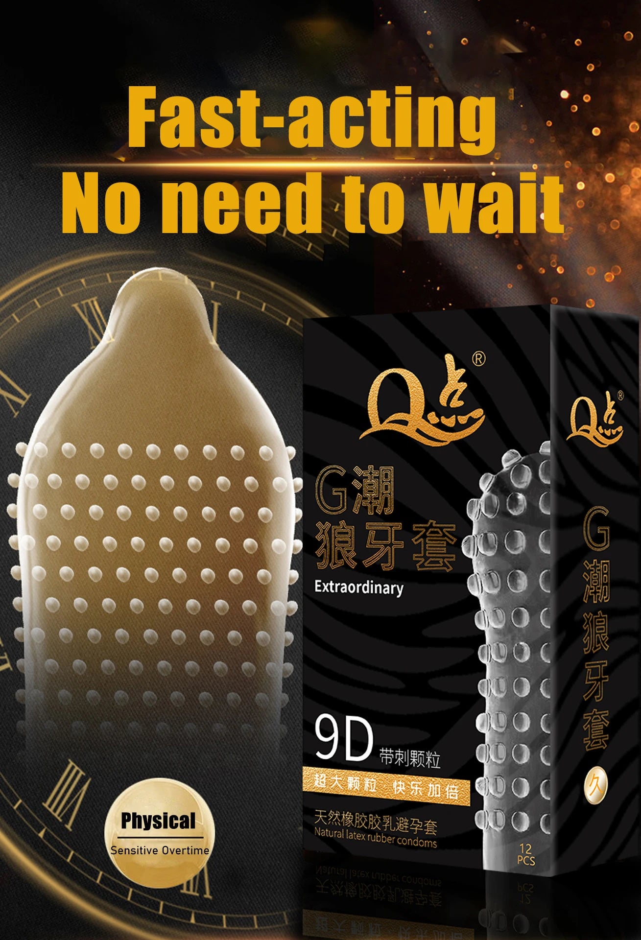 Ultra-thin Condoms Delay Large Particles 12pcs Male Adult Erotic Sex Toys Lasting Wolf Teeth Hyaluronic Acid Penis Sleeves - Seprincess