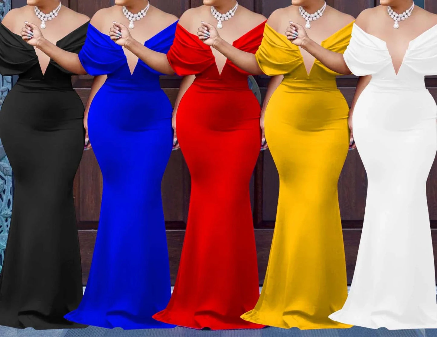 Women V-neck Off The Shoulder Elegant Party Dresses Woman Sleeveless Bodycon Maxi Dress Evening Vestidos Sexy Long Dresses HW198 - Seprincess