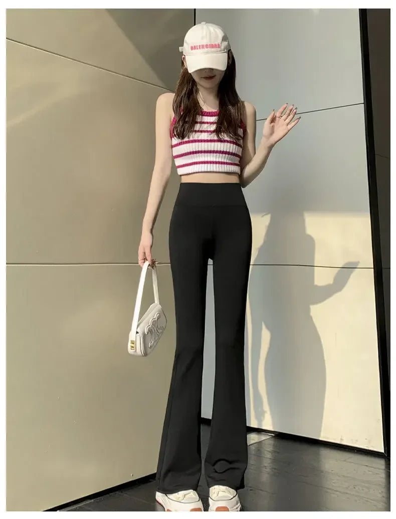 Women High Waist Slim Flared Pants Solid Sexy Leggings High Elastic Hip Liftting Pants Outdoor Trainning Fashion Yoga Tights