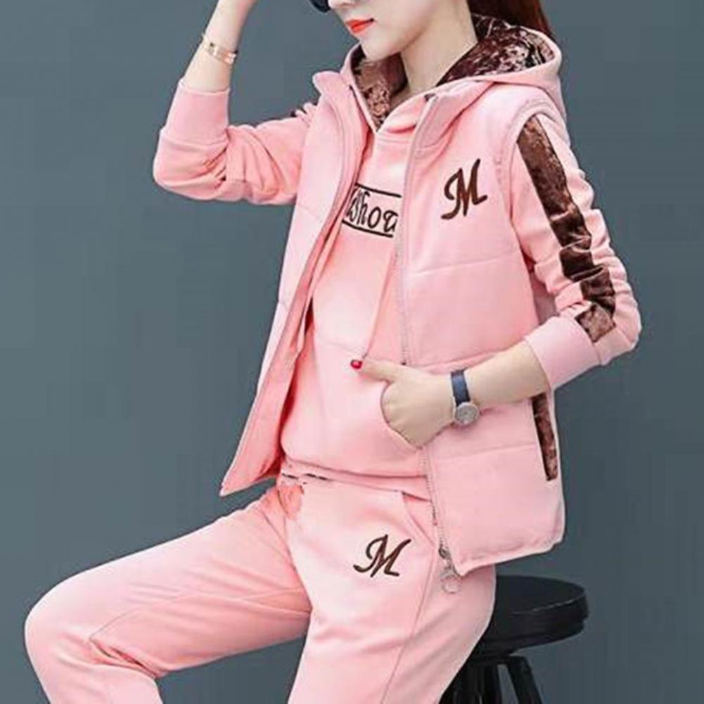 Fashion Warm Three Piece Set Women Outfit 2022 Fall Winter Thicken Tracksuit Casual Waistcoat + Hoodies + Pant Female Sweat Suit - Seprincess