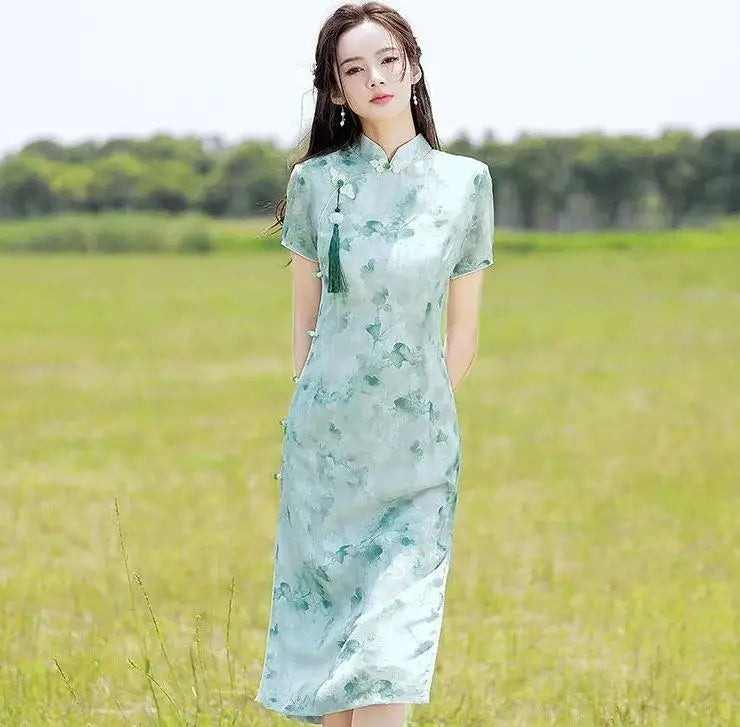 2023 White Lace Cheongsam Women Short Sleeve Traditional Vintage Dress Show Costumes Slim Embroidery Qipao Robe Chinoise Femme - Seprincess