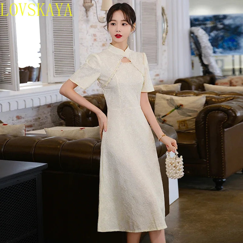 Summer New Retro Short Sleeve Wedding Lace Cheongsam Chinese Traditional Modern Women Qipao Dress - Seprincess