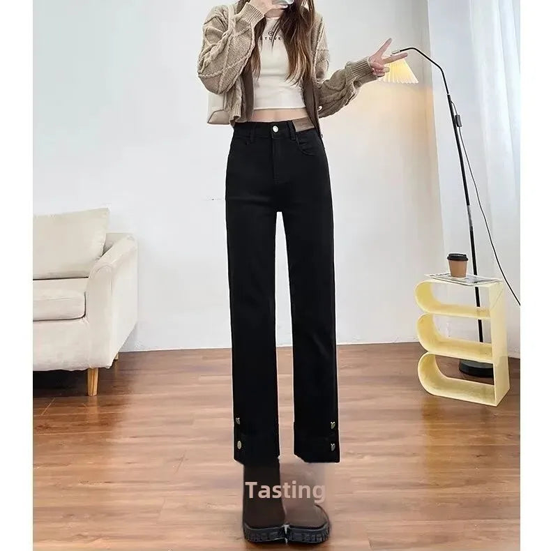 Grey Concrete Jeans Women's Loose-Fit High-Waisted Petite Straight-Leg Pants Summer Thin Style Casual Ladies Trousers