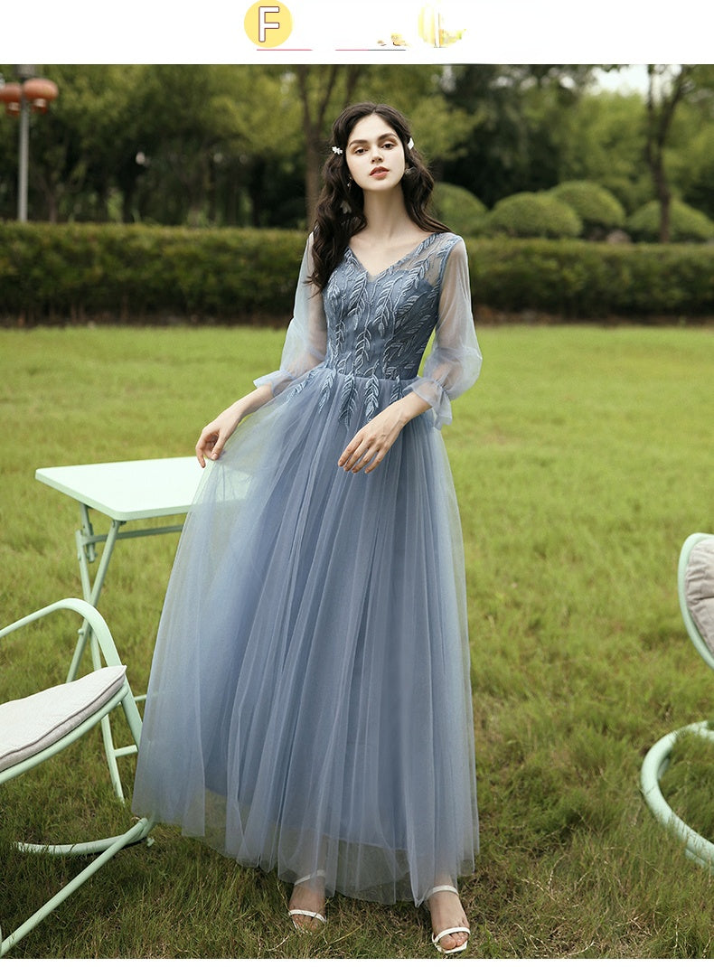 6 Styles Blue Long Bridesmaid Dresses Navy Coffee Prom Tulle Applique Lace Floor Length Gown Women Wedding Graduation Vestidos