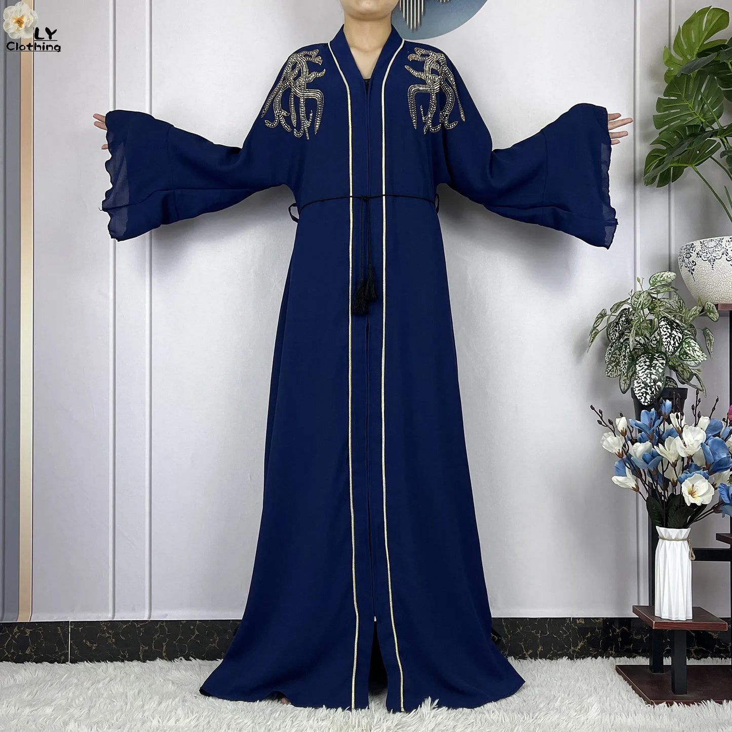 2024 For Women Elegant Dresses Dubai Party Outfits Long Sleeved Chiffon Dashiki Muslim Women Robe Open African Abaya Clothing