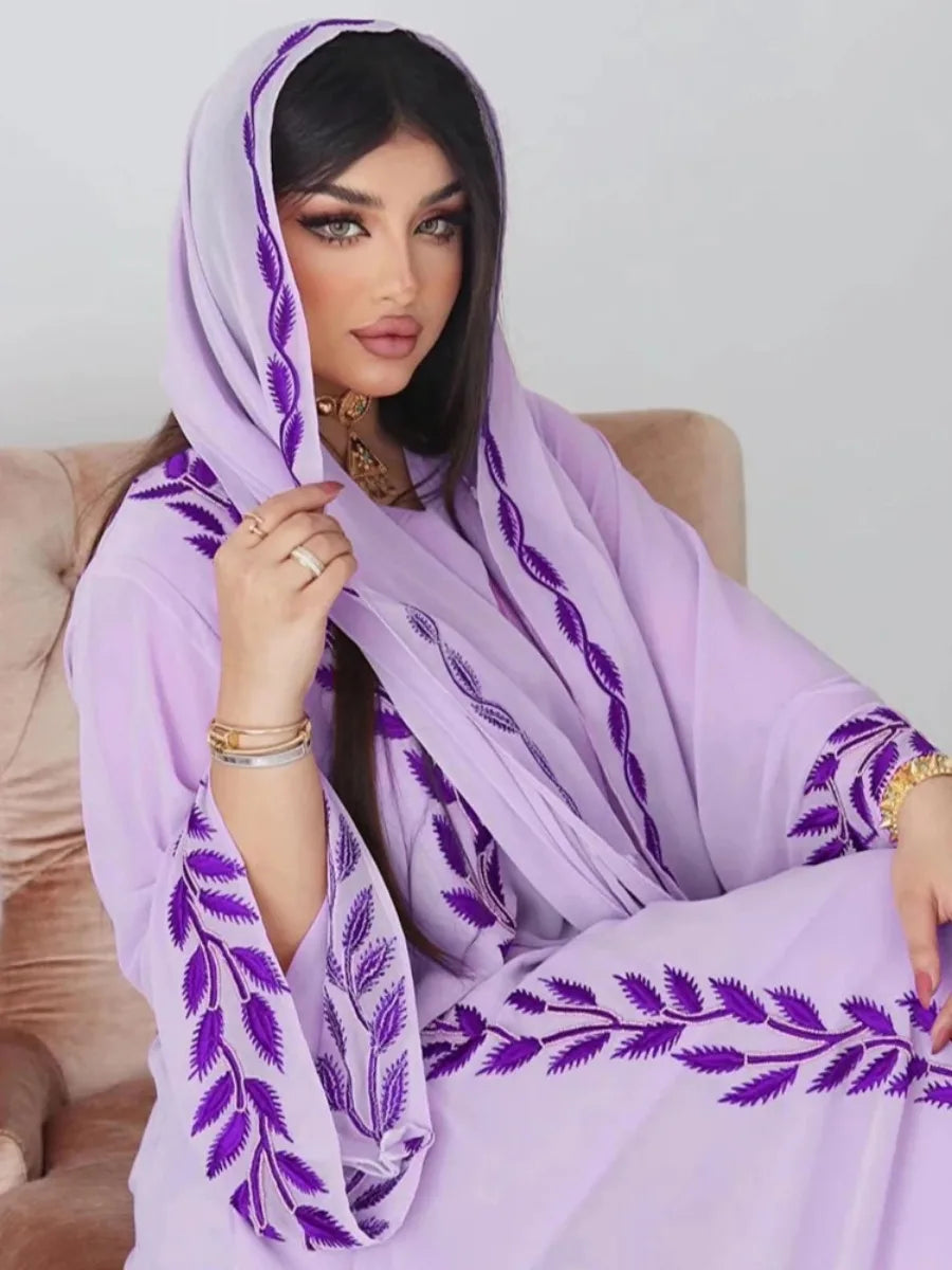 Eid Muslim Abaya for Women Embroidery Dress with Scarf 2 Piece Set Dubai Arab Long Robe Morocco Abayas Kaftan Headscarf Gorgeous