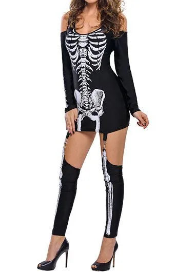 Witch Clothing Skeleton Zombie Ghost Cosplay Costumes Death Jumpsuit Halloween Dress Sexy Off Shoulder Dark Performance Costume - Seprincess