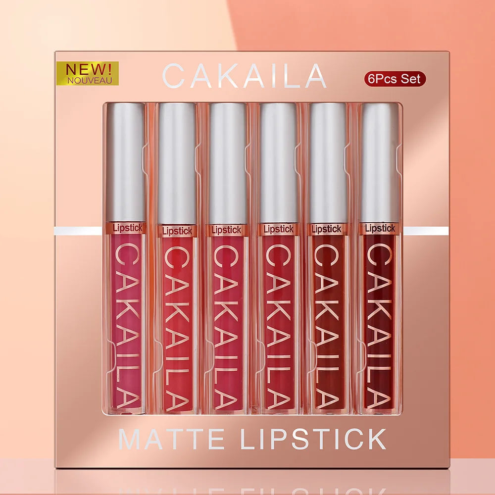 CAKAILA 6Pcs/Set Velvet Matte Lipstick 24HR Lasting Rich Matte Finish Liquid Lipstick Lip Gloss Nude Glaze Makeup Cosmetic - Seprincess